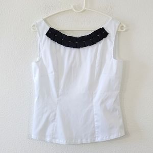 Naracamicie White Sleeveless Blouse with Black Neck Trim